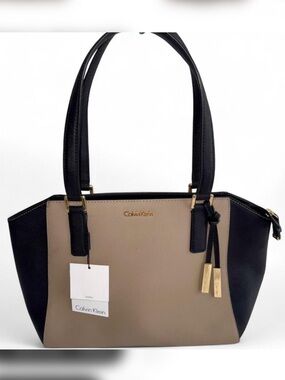 Calvin Klein beige and black shoulder purse